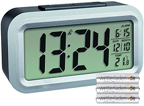 TFA Dostmann 60.2553 Lumio Plus Réveil radio-piloté digital avec température Noir/argenté avec piles