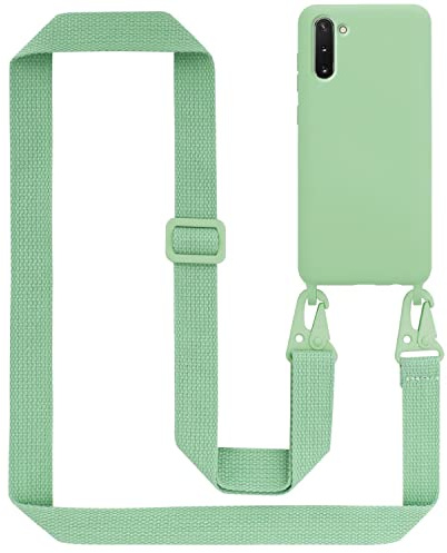 Cadorabo Handykette kompatibel mit Samsung Galaxy Note 10 Schutzhülle TPU Liquid Silikon Case Necklace mit verstellbarem Band Kordel Band mit Etui Rundumschutz Case Hülle für Galaxy Note 10 in Grün