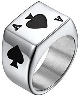 PAURO Herren Pik-Ass-Pokerkarten-Glücksring aus Edelstahl Silber Größe 65 (20.7)