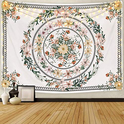 YISUMEI Mandala-Wandteppich, Blumenpflanzen-Wandteppich für Schlafzimmer, ästhetischer Bohemian-Blumen-Tapisserie, Wandbehang für Raumdekoration, M / 130 x 150 cm