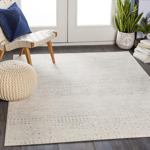 Livabliss Limeux Geometric Rug - Scandi Area Rugs Living Room 160x215 cm, Dining, Kitchen - Neutral, Abstract Patterned Rugs, Boho Style, Easy Care Pile - Large Rug, Grey and White