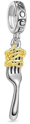 GNOCE Fork & Pasta Pendant Charm 925 Sterling Silver Dangle Charm Fit Bracelet/Necklace for Women Girls Wife Daughter