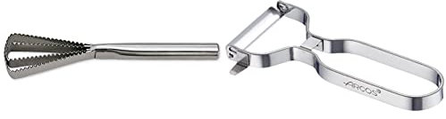 Arcos Gadgets Profesionales, Escamador de Pescado, Acero Inoxidable 260 mm, Color Gris + Gadgets Profesionales, Pelador de Frutas Pelador de Verdura, Acero Inoxidable Cromado, Color Plata