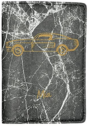 Porte Carte Grise Personnalisé, Pochette Made in France, Étui 100% Personnalisable, Protège Carte Grise Voopies, Protection Carte Grise Cuir. (Marbre Noir)