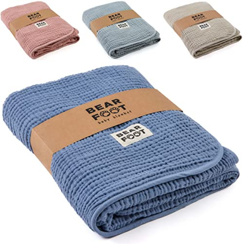 BEARFOOT Babydecke - Musselin Fleecedecke (Baumwolle, Fleece) flauschig weiche Kuscheldecke, Baby/Neugeborene/Kinder Geschenk Junge & Mädchen zur Geburt