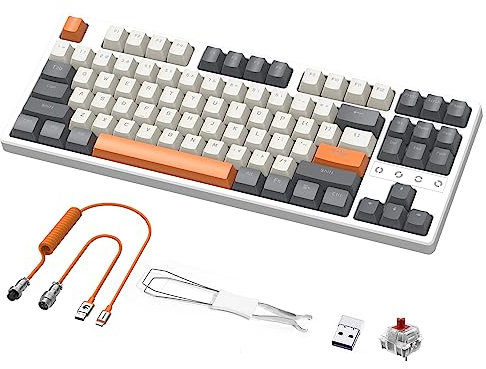 MAMBASNAKE × ATTACK SHARK TKL Hot Swappable Wireless Mechanical Gaming Keyboard with Custom Coiled USB C Cable,Triple Mode 2.4Ghz/Bluetooth 5.0/Wired, RGB Backlit,4600mAh Battery-Pink/Purple