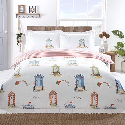 Rapport Home Beach Huts and Flying kites Microfibre Reversible Double Duvet Set - Padstow 180 threadcount Duvet Cover Set