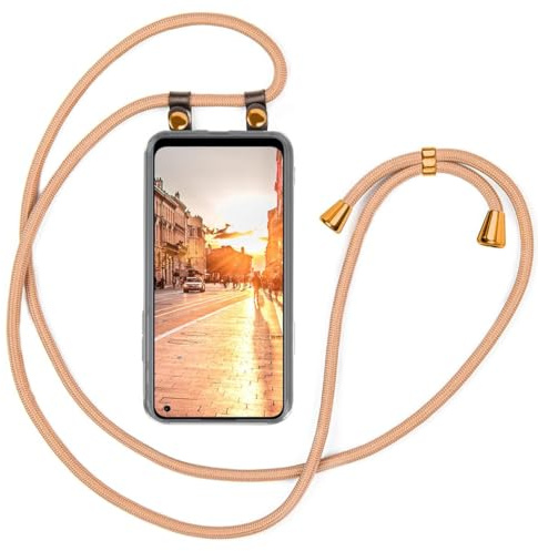 moex Handykette für OnePlus Nord CE 2 Lite 5G Hülle mit Band abnehmbar, Handyhülle mit Kette zum Umhängen, Handyband 155 cm lang Stoff Kordel Umhängehülle, Handy Umhängeband, Gold