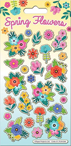 Paper Projects Spring Flowers Sparkly Reusable Craft Stickers Perfect for Craft Activities for Children and Adults Reusable on Non-Porous Surfaces, 19.5cm x 9.5cm, Multicolor