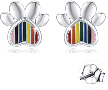Ohrstecker Silber 925 Pfoten, Regenbogen Ohrstecker Pfoten Ohrstecker Silber Herz Kristall Tierische Ohrringe Hund Ohrstecker Hypoallergene Ohrstecker Geschenk Ostern Schmuck für Damen Mädchen