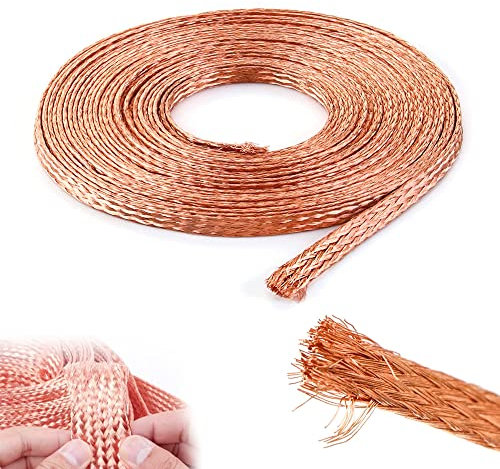 Malla de punto trenzado de cobre puro de 16.4 pies, ancho antiinterferencia, cable flexible de 6 mm, mecha de soldadura, trenzado de cobre, herramienta de reparación de alambre