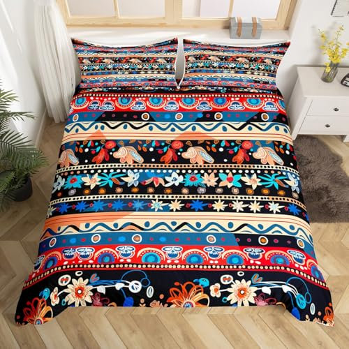Bohemian Duvet Cover Colorful Paisley Bedding Set for Girls Women,Gothic Vintage Floral Comforter Cover European Style Tribal Boho Bed Set Twin,Trippy Exotic Mandala Nordic Flowers Room Decor