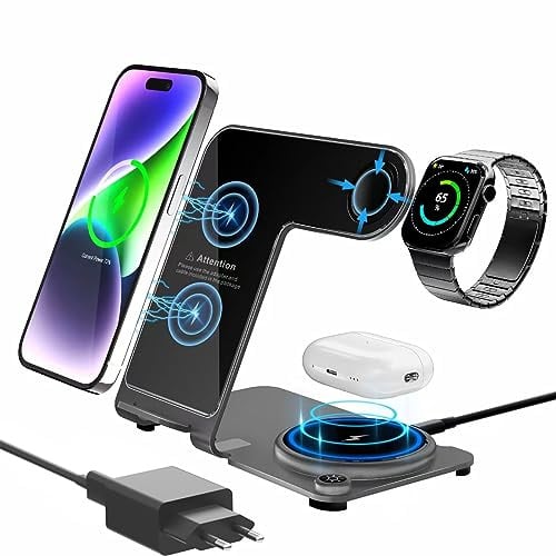Kabelloses Ladegerät, Aluminium Legierung, 3-in-1 kabellose Ladestation für Apple Phone 14, 13, 12, 11 (Pro, ProMax)/XS/XS/X/8 (Plus), iWatch8/7/6/SE/5/4/3/2/:für AirPods 3/2/Pro