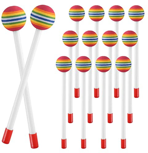 Jojomino 14 Stück Lollipop Drum Mallet Sticks Round Rainbow Hammer Percussion Sticks Kunststoff Drumsticks Kinderhammer