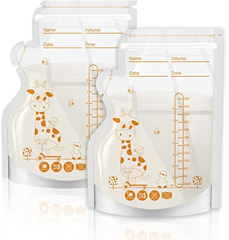 40 Pcs Breast Milk Storage Bags - 250ml BPA Free No-Leak Milk Storage Bags with Pour Spout for Breastfeeding,Self-Standing or Flat Pre-sterilised Bag Thickened Space Saving for Fridge or Freezer Use