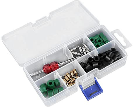71Pcs Air Condition Repair, A Hvac Hose Gasket Kit Repair Tool 10Pcs Valve Cores 50Pcs Hose Gaskets 10Pc Valves