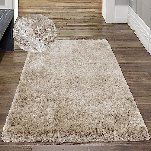 Teppich-Traum Flauschiger Moderner Hochflorteppich Flur Glitzereffekt Sand 80 x 150 cm