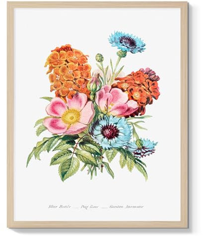 Botanische Leinwand Wandkunstdrucke Vintage Kunst Bild Dekor Gerahmte Blumenmalerei Poster Bunte Blume Raumdekor für Galerie Zimmer Ästhetische Wohnzimmer Badezimmer Dekor, 20,3 x 25,4 cm