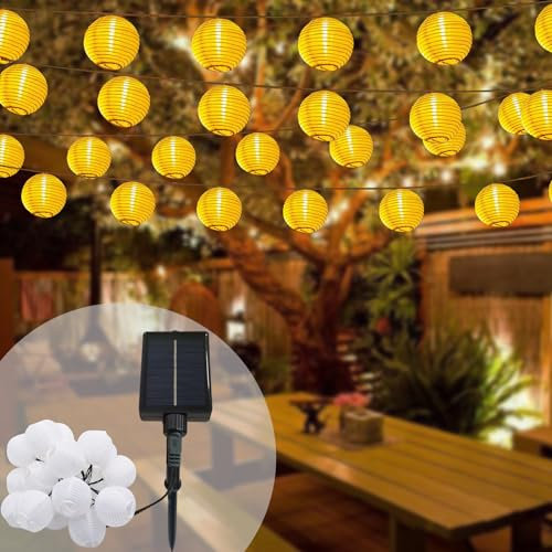 Meision Solar Lichterkette Lampions Außen 8M 30LED, Solarbetrieben Laternen Lichterkette mit 8 Modi Timer Speicherfunktion, LED Lampions Wetterfest Beleuchtung für Garten, Balkon, Hof, Warmweiß