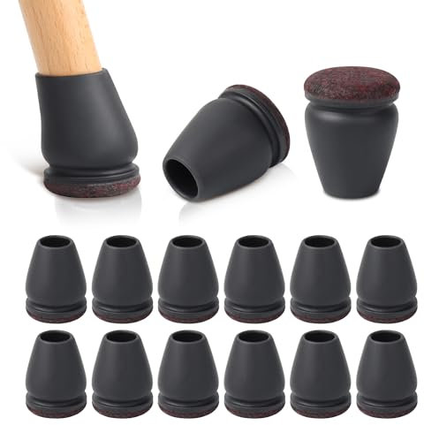 RCHYFEED Schwarz Schutzkappen, 24 Stück Schutzkappen für Rund Schräg, Stuhlbeine mit Filz, TPE Bodenschoner für Stühle, Stuhlbeinschoner Geräusche und Kratzer Beseitigen (Rund,16-19mm)