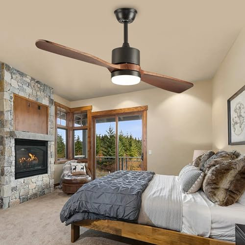 YFHKWJ Deckenventilator Mit Licht Und Fernbedienung Leise 6 Geschwindigkeiten LED Dimmbare Ventilator Lampe Decke Für Schlafzimmer Wohnzimmer 2 Hölzerne Fan Blades Deckenventilator Designs-B||132CM