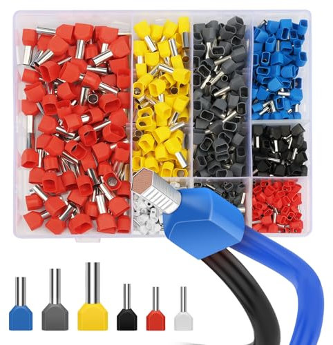 Lytool 0.5-10mm² Doble Terminales Cables Eléctricos, 750 Piezas con 8 Tamaños Conector de Twin Terminales de Férula Gemela Conectores Terminales Electricos Cable Kit