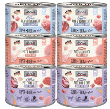 Mac's SuperFood Katzenfutter Mix 200g | 6er, 12er und 24er Mix zur Auswahl | getreidefreies Nassfutter für Katzen (6X 200g Kitten)