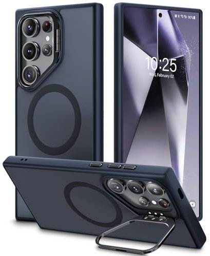 Beeasy Cover Magnetica per Samsung Galaxy S24 Ultra 5G con Cavalletto, Compatibile con MagSafe, Custodia Militare Antiurto Protezion per Samsung S24 Ultra, Traslucida Opaco Nero