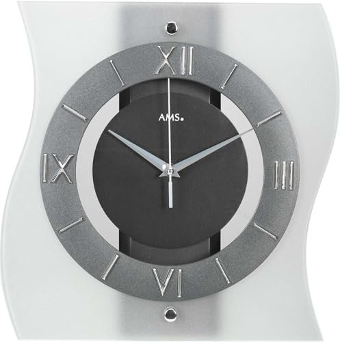 AMS 5908 Funk-Wanduhr modern anthrazit - geeignet für Wohnzimmer, Schlafzimmer, Büro, Küche