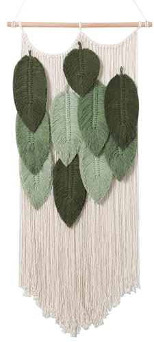 MEIVINES Makramee Wandbehang Boho Deko Tapisserie Wanddeko Boho mit Grün Blätter und Quasten Tapestry Wandbehang für Schlafzimmer Kinderzimmer Wanddeko 40 x 90 cm (Grün)