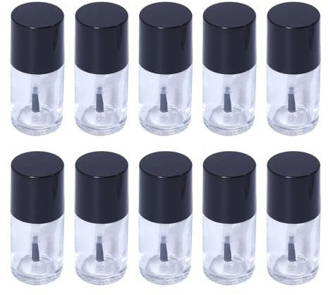 CHGCRAFT 10pcs 15ml Empty Nail Polish Bottles with Brush Column Nail Polish Bottle with Black Lid Refillable Clear Glass Bottle For Nail Art Lovers Suitable for DIY Polish Vial Container