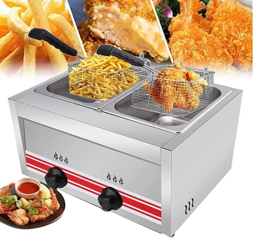 ZHIXUMM Friteuse De Bureau à Gaz Professionnelle en Acier Inoxydable, Friteuse à Double RéServoir Gpl Propane De Grande Capacité pour Poulet Frit Et Chips De Pommes De Terre, Friteuse De Cuisine,20L