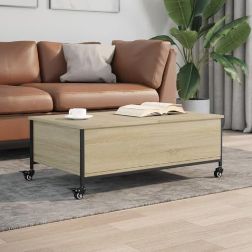 Homgoday Couchtisch mit Rollen Beistelltisch Wohnzimmertisch Kaffeetisch Stubentisch Sofatisch mit Stauraum für Wohnzimmer Büro Sonoma-Eiche 91x55x34 cm Holzwerkstoff