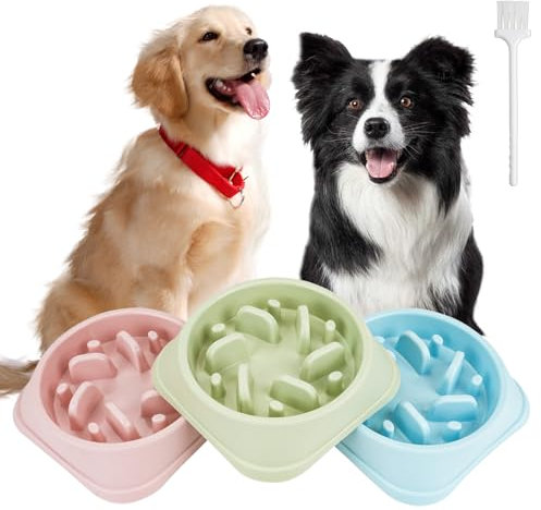 QUMENEY 3 Stück Slow Feeder Hundenapf rutschfest Interaktiver Anti-Schluck-Hundefutternapf Gesundes langsames Fressen Hundenapf für kleine mittelgroße Hunde und Katzen (Blau、Pink 、Grün)