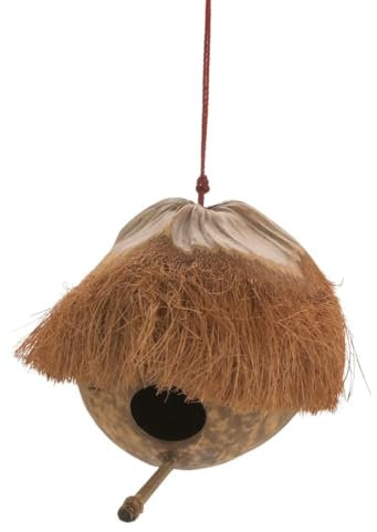 NaDeco Kokos Vogelhaus mit Sitzstange, Größe ca. 15x14cm | Vogelnest | Nistkasten | Vogelschaukel | Vogelhaus zum Hängen | Vogelfutterhaus | Futterhaus | Deko Kokosnuss