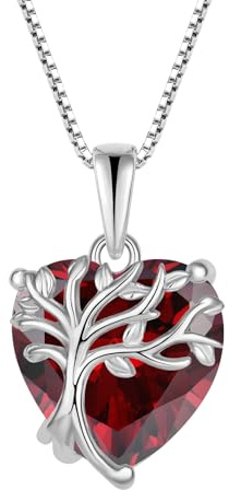 FJ Herz Lebensbaum Kette Damen 925 Sterling Silber Baum des Lebens Halskette Anhänger Geburtsstein Schmuck Geschenke für Frauen