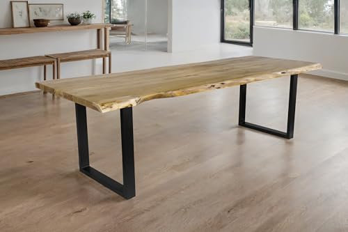 SAM Esstisch Cali | 260 x 100 cm | Akazienholz massiv | Farbe: Eiche | U-Gestell Metall Schwarz | Massivholz mit Baumkante | pflegeleichter Baumkantentisch/Esszimmertisch