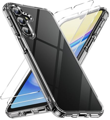 SYMYS - Funda para Samsung Galaxy A16 5G/4G, con 2 Piezas Cristal Templado, Cáscara Almohadilla de Aire integrada [Anti-Amarillo] [Anti-Choques] - Transparente