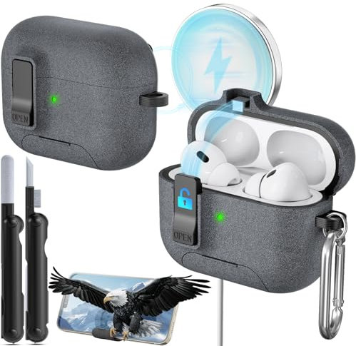 MCTOPZO Kompatibel mit AirPods Pro 2. / 1. Hülle (2019/2022/2023) mit Handy-Ständer und Reinigungsset, kompatibel mit Magsafe, magnetische automatische Verriegelung für iPod Pro USB-C-Ladehülle