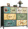 WLIVE Chest of Drawers Bedroom, 8 Fabric Drawers Storage Organizer Unit for Living Room, Hallway, Kids Room, Dresser with Easy Pull Handle, Steel Frame, Wood Top, Retro Prints