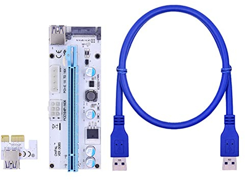 HKIDKK 100 tarjetas elevadoras PCI-E LED 008S PCI Express 1X a 16X 60 cm, cable USB 3.0 de 4 pines, 6 pines, 15 pines, alimentación SATA para tarjeta de video GPU (azul 0,6 m)