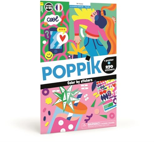 POPPIK 1841283 Sticker-Poster, Be Happy, Mosaikposter mit ablösbaren Aufklebern, Stickerset zum Basteln, für Kinder ab 8 Jahren, 50 x 70 cm