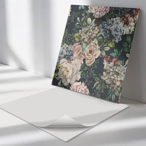 PCV Paneel Quadratisch 50x50cm Wandpaneele 4 Stück Selbstklebend Bodenbelag Spritzschutz Wand und Boden für Küche, Badezimmer und Büro Vinylplatten - Blumenmuster