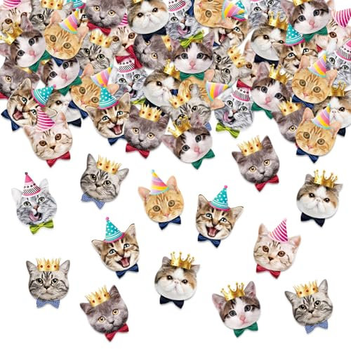 ParPix 100 Stk Katzen Geburtstag Deko Konfetti, Groß 5,7cm Streudeko Katzen Deko Geburtstag, Katzen Kindergeburtstag Deko Confetti, Geburtstagsdeko Katze Streudeko,Katze Konfetti Haustier Katzen Party