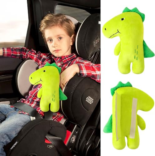 Alaoo Gurtpolster für Kinder, Dinosaurier Gurtpolster Auto, Autogurt Polster Schlafkissen, Nackenkissen, Nackenhörnchen, Sicherheitsgurt Auto sitz Kopfkissen für Komfort Reisen Mädchen Jungen