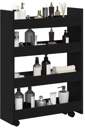 vidaXL Schmaler Aufbewahrungswagen Schwarz Eichen-Optik Holzwerkstoff | Perfekt für enge Räume, Mit Rädern für einfaches Bewegen, Schicke matte Schwarz-Eiche-Oberfläche,