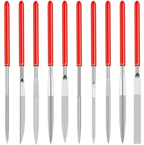 10 Pcs Mini Diamond Needle Files Set - Precision Mini Modelling File Tool Kit - Round, Flat & Triangular Diamond Files - Ideal for Jewelers, Metal, Resin, Plastic & Miniatures (2 x 100mm)