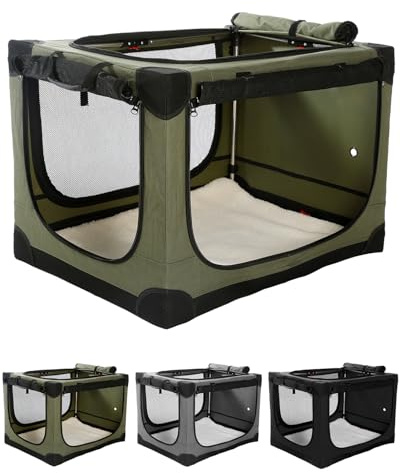 derimkcoa 60 * 42 * 42CM Hundebox faltbar, Hundetransportbox Auto für kleine bis mittelgroße Hunde bis 13,5 kg, tragbare Soft-Hundebox mit reißfestem Netzgewebe und Tragetasche,Grün