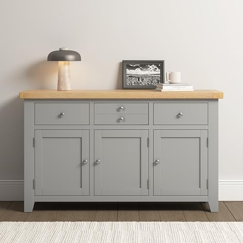 Seconique Windsor 3 Door 3 Drawer Sideboard in Pebble Grey/Oak