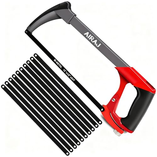 AIRAJ Seghetto per Metalli 300mm, Lama a Doppio Angolo di Taglio 45°/90°, Include 10 Lame, Seghetto per Metalli Multifunzione Pesante per PVC, Tubi Metallici, Taglio Legno